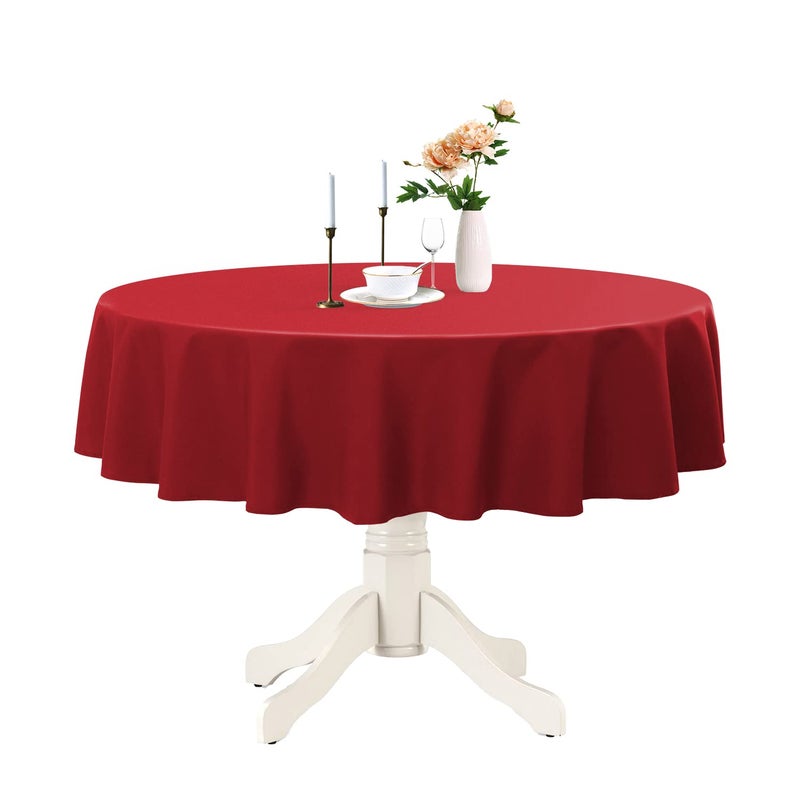 Romanstile Round Waterproof Tablecloth, Stain Resistant Washable Table Cloths Wrinkle Free Polyester Table Covers for Kitchen Dining Party Wedding Indoor and Outdoor - Red, 60 Inch - Image 1