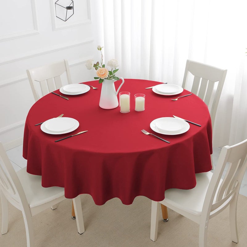 Romanstile Round Waterproof Tablecloth, Stain Resistant Washable Table Cloths Wrinkle Free Polyester Table Covers for Kitchen Dining Party Wedding Indoor and Outdoor - Red, 60 Inch - Image 2