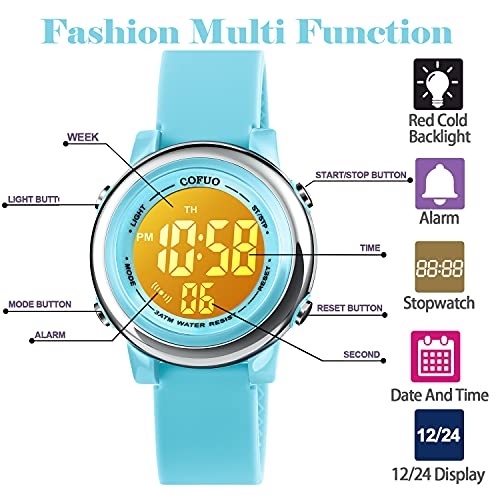 cofuo Kids Digital Sport Waterproof Watch for Girls Boys, Kid Sports Outdoor LED Electrical Watches with Luminous Alarm Stopwatch Child Wristwatch 3-12 Years - Image 3