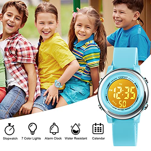 cofuo Kids Digital Sport Waterproof Watch for Girls Boys, Kid Sports Outdoor LED Electrical Watches with Luminous Alarm Stopwatch Child Wristwatch 3-12 Years - Image 5