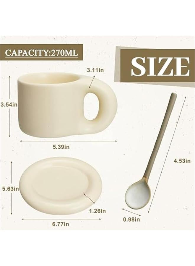 HOOKOR Chubby Funny Coffee Mug with Saucer 9 Oz Vintage Frosted Handmade Ceramic Mug Novelty Cute Cup and Saucer with Fat Handle for Office Home Latte Tea Milk - Image 3