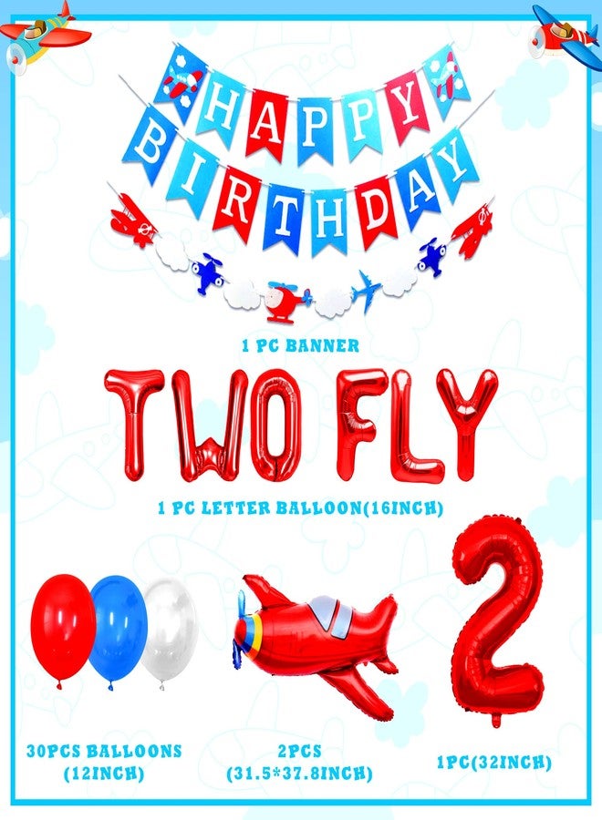 Roaring Good Time Airplane Birthday Decorations Two Fly Birthday Party Decorations Two fly for little guy Balloons Time Flies Party Decoration Airplane Party Banner (red) - Image 2
