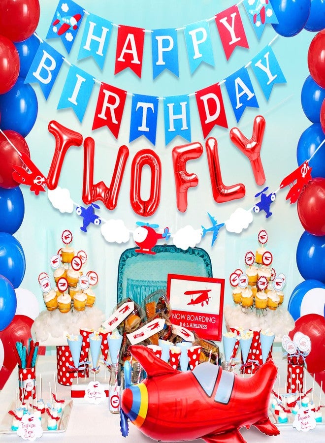 Roaring Good Time Airplane Birthday Decorations Two Fly Birthday Party Decorations Two fly for little guy Balloons Time Flies Party Decoration Airplane Party Banner (red) - Image 4