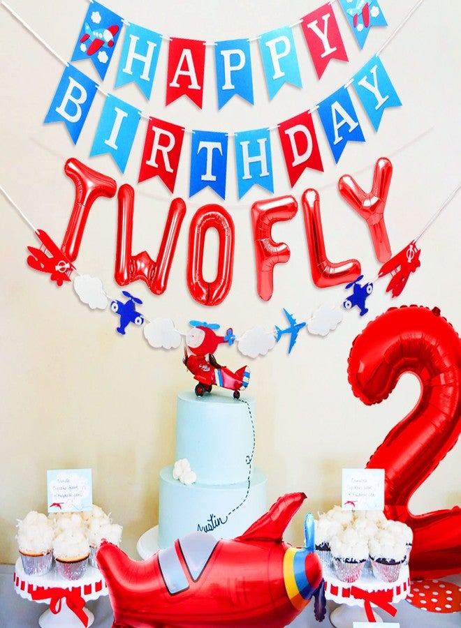 Roaring Good Time Airplane Birthday Decorations Two Fly Birthday Party Decorations Two fly for little guy Balloons Time Flies Party Decoration Airplane Party Banner (red) - Image 5