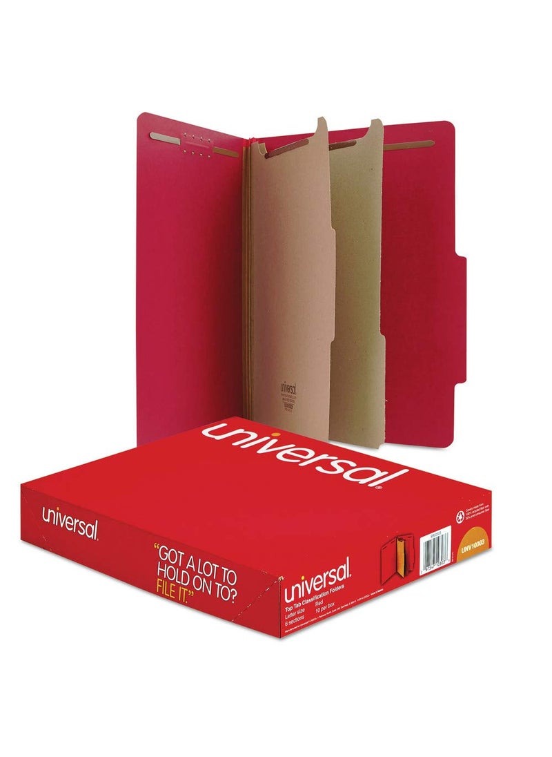 UNIVERSAL Universal - Pressboard Classification Folders, Letter, 6-Section, Ruby Red, 10/bx  - Image 1