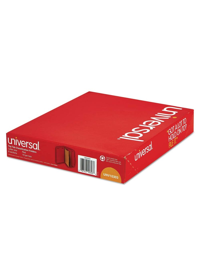 UNIVERSAL Universal - Pressboard Classification Folders, Letter, 6-Section, Ruby Red, 10/bx  - Image 5