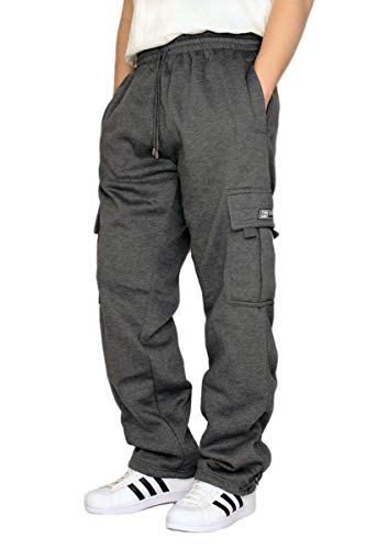 DREAM USA Men's Heavyweight Fleece Cargo Sweatpants, Charcoal, X-Large - Image 5
