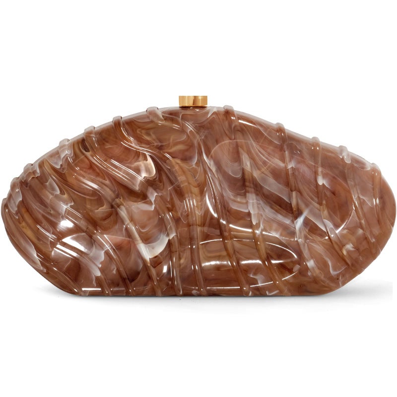 NEWROGENG Acrylic Clutch Purse for Women Evening Bag, Irregular Shell Acrylic Purse Box Clutch with Chain for Party Wedding Prom, Coffee - Image 1