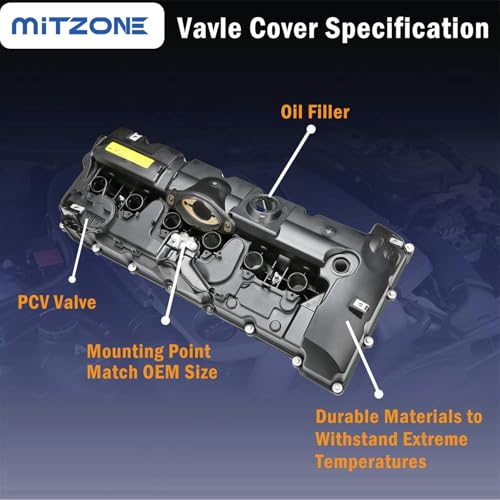 MITZONE طقم غطاء صمامات المحرك MITZONE N52 مع غطاء زيت وخراطيم PCV متوافق مع BMW E82 128i، E9X 323i 328i، E60 528i، E70 X5 3.0si، E83 X3، E85 Z4، E89 Z4، F10 528i N52/ N51 SULEV - Image 2