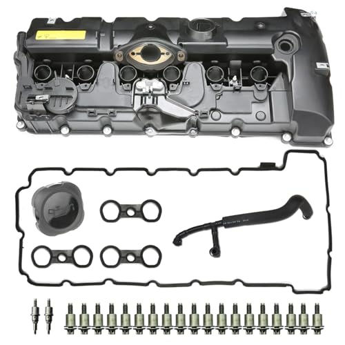 MITZONE طقم غطاء صمامات المحرك MITZONE N52 مع غطاء زيت وخراطيم PCV متوافق مع BMW E82 128i، E9X 323i 328i، E60 528i، E70 X5 3.0si، E83 X3، E85 Z4، E89 Z4، F10 528i N52/ N51 SULEV - Image 1