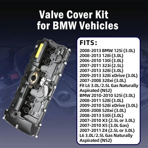 MITZONE طقم غطاء صمامات المحرك MITZONE N52 مع غطاء زيت وخراطيم PCV متوافق مع BMW E82 128i، E9X 323i 328i، E60 528i، E70 X5 3.0si، E83 X3، E85 Z4، E89 Z4، F10 528i N52/ N51 SULEV - Image 5