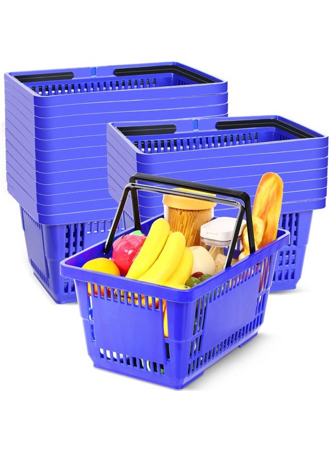 Remerry Set of 20 Shopping Basket with Handles 18 L Plastic Grocery Basket 16.9 x 11.8 x 9.1 Inch Portable Store Basket Bulk Hand Shopping Basket for Retail Store Supermarket Grocery Supplies, Blue - Image 1