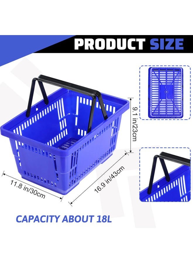 Remerry Set of 20 Shopping Basket with Handles 18 L Plastic Grocery Basket 16.9 x 11.8 x 9.1 Inch Portable Store Basket Bulk Hand Shopping Basket for Retail Store Supermarket Grocery Supplies, Blue - Image 3