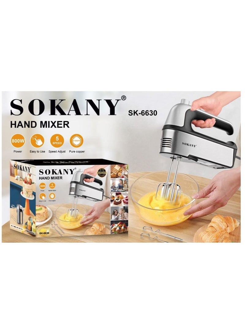 سوكاني خلاط يدوي و مضرب بيض  كهربائي 800 وات للخفق / الخلط - 5 سرعات - Sk-6630