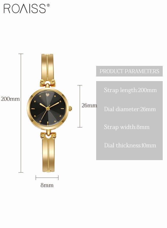 roaiss Women's Gold Bracelet Quartz Watch, Analog Display Round Black Dial Watch, Waterproof Retro Watch as Gift for Women  - Image 4