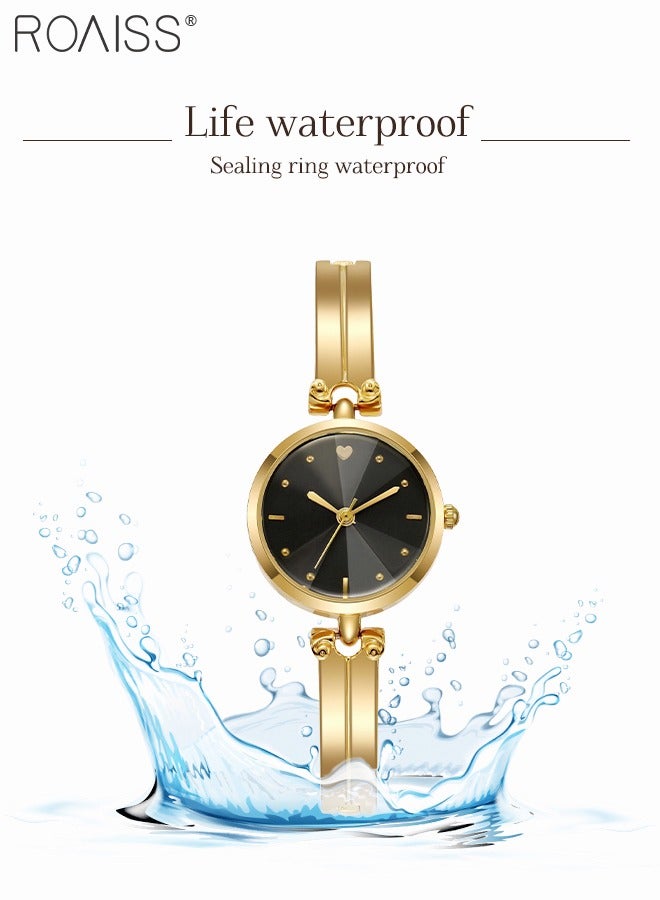 roaiss Women's Gold Bracelet Quartz Watch, Analog Display Round Black Dial Watch, Waterproof Retro Watch as Gift for Women  - Image 5