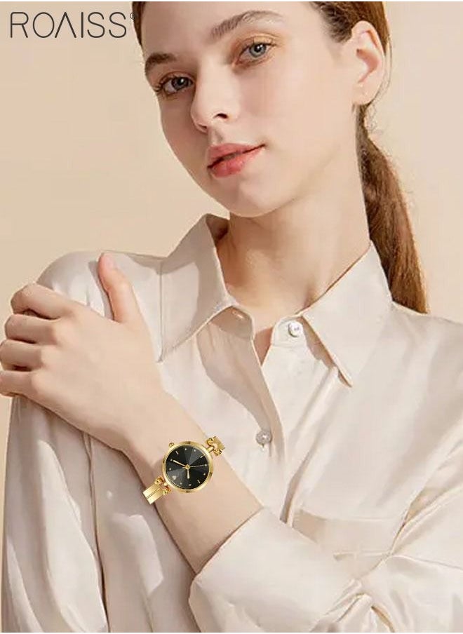 roaiss - Women's Gold Bracelet Quartz Watch, Analog Display Round Black Dial Watch, Waterproof Retro Watch as Gift for Women - Image 1
