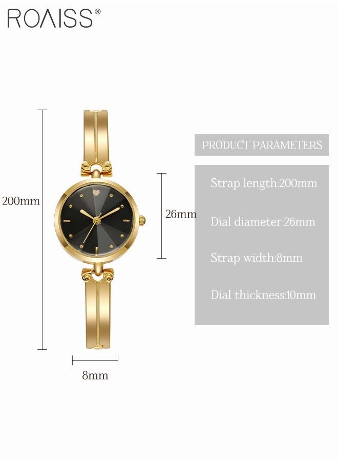 roaiss - Women's Gold Bracelet Quartz Watch, Analog Display Round Black Dial Watch, Waterproof Retro Watch as Gift for Women - Image 1