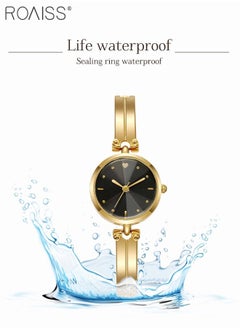 roaiss Women's Gold Bracelet Quartz Watch, Analog Display Round Black Dial Watch, Waterproof Retro Watch as Gift for Women  - Image 4