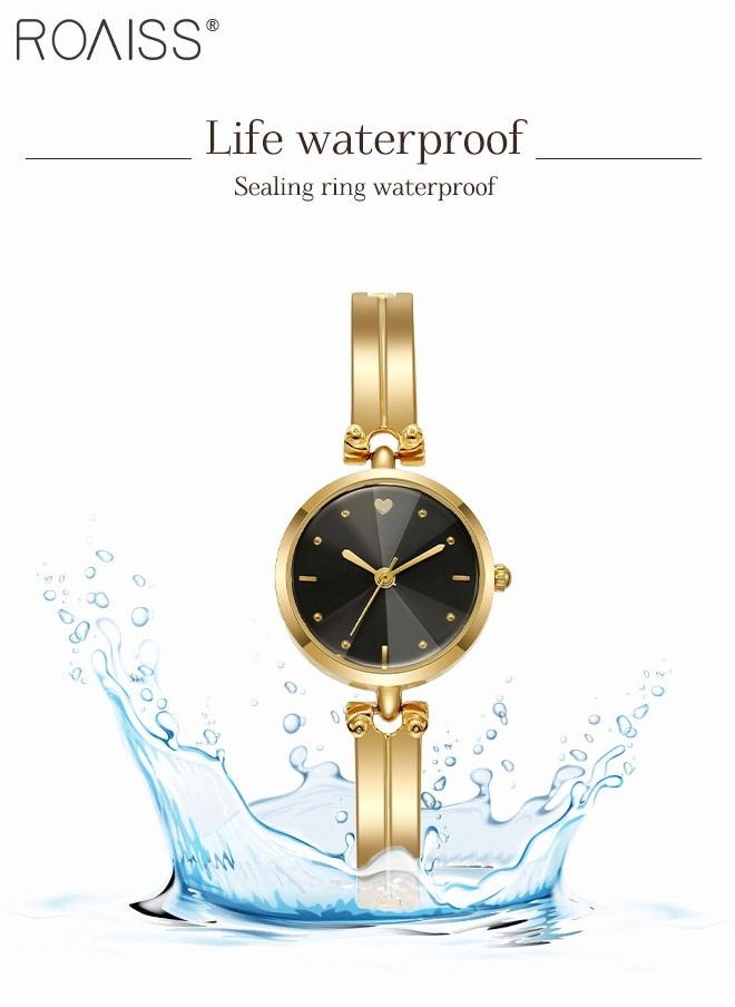 roaiss - Women's Gold Bracelet Quartz Watch, Analog Display Round Black Dial Watch, Waterproof Retro Watch as Gift for Women - Image 1