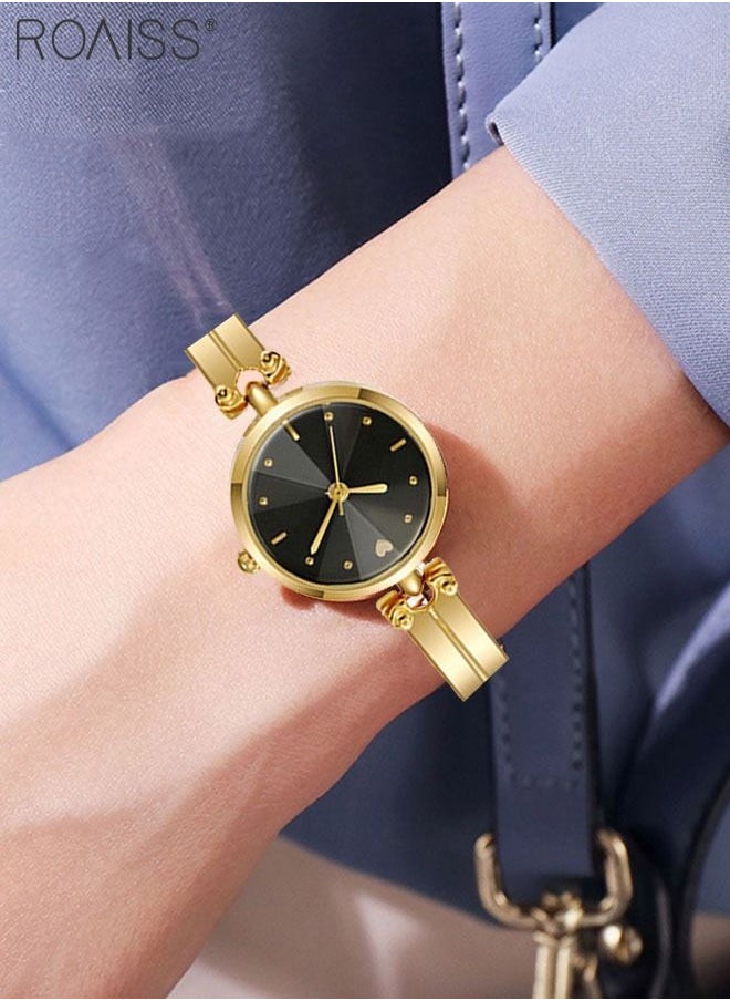roaiss - Women's Gold Bracelet Quartz Watch, Analog Display Round Black Dial Watch, Waterproof Retro Watch as Gift for Women - Image 1