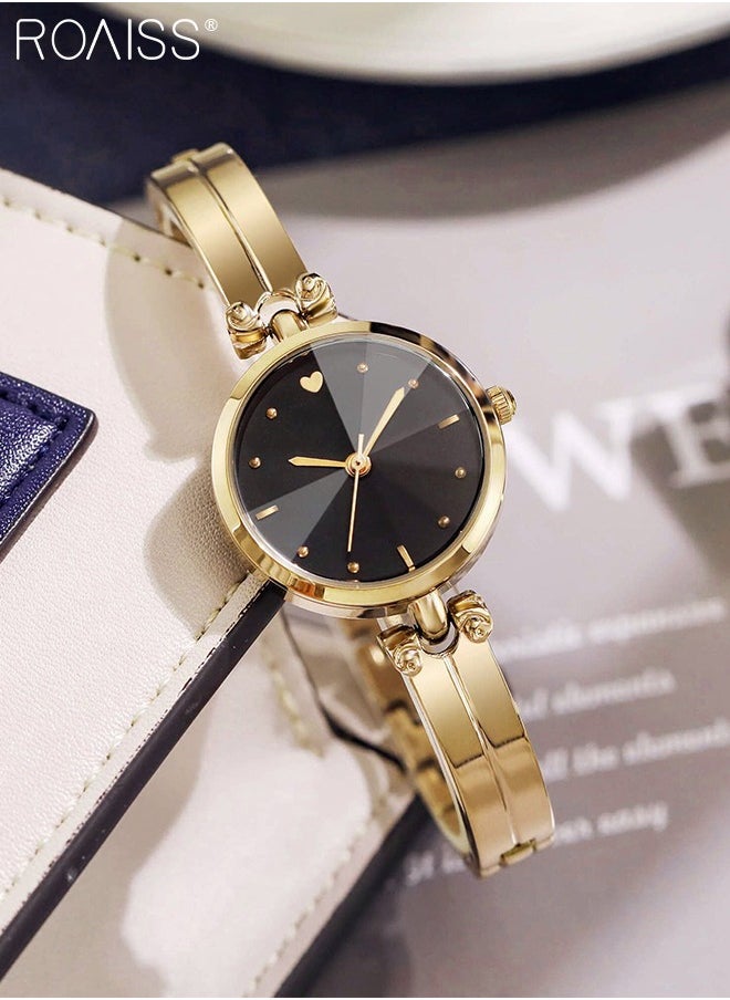 roaiss - Women's Gold Bracelet Quartz Watch, Analog Display Round Black Dial Watch, Waterproof Retro Watch as Gift for Women - Image 1