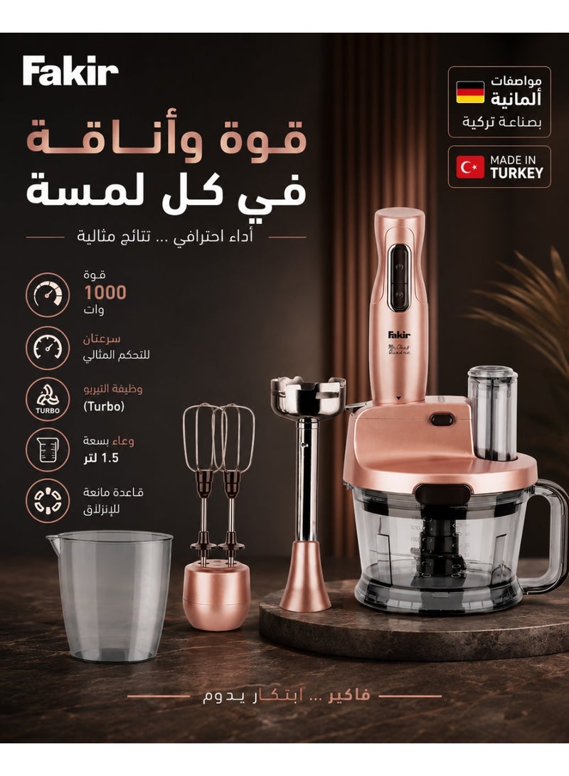 Fakir Mr. Chef Quadro Hand Blender & Food Processor Set, 1000W, 1.5L Chopper Bowl, Multi-Function, Sand Beige - Image 1
