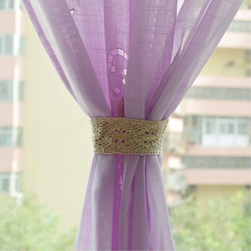 FADFAY Light Purple Embroidered Curtains for Living Room Balloon Curtain with Tassels Floral Window Drapes for Girls Stylish Single Layer Room Darkening Curtains for Bedroom (57" W, 69" H) - Image 3