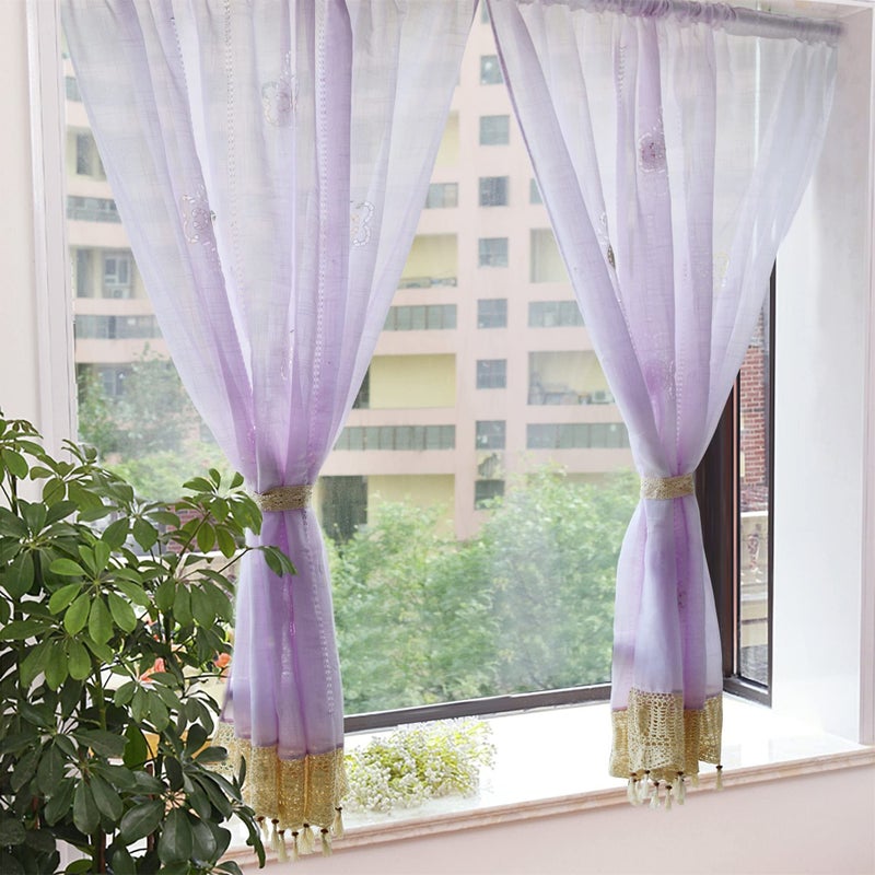 FADFAY Light Purple Embroidered Curtains for Living Room Balloon Curtain with Tassels Floral Window Drapes for Girls Stylish Single Layer Room Darkening Curtains for Bedroom (57" W, 69" H) - Image 2