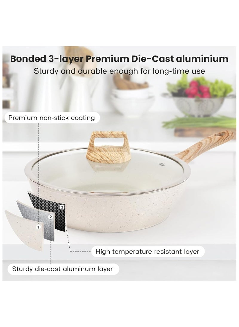 ناناو 12 قطعة من الأواني والأواني، مجموعات أدوات الطهي الجرانيت غير اللاصقة، طقم طبخ المطبخ الصحي السمي بالحث مع أواني القلي، صحن، وحدة الطهي بالبخار، حمض البيرفلوروكتانويك PFAS حمض البيرفلوروكتانويك حمض البيرفلوروكتانويك، أبيض - Image 3