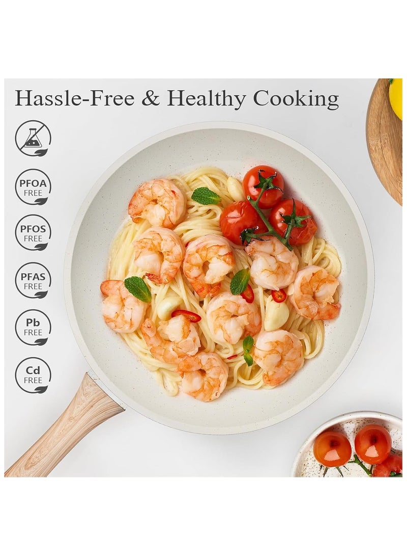 ناناو 12 قطعة من الأواني والأواني، مجموعات أدوات الطهي الجرانيت غير اللاصقة، طقم طبخ المطبخ الصحي السمي بالحث مع أواني القلي، صحن، وحدة الطهي بالبخار، حمض البيرفلوروكتانويك PFAS حمض البيرفلوروكتانويك حمض البيرفلوروكتانويك، أبيض - Image 2