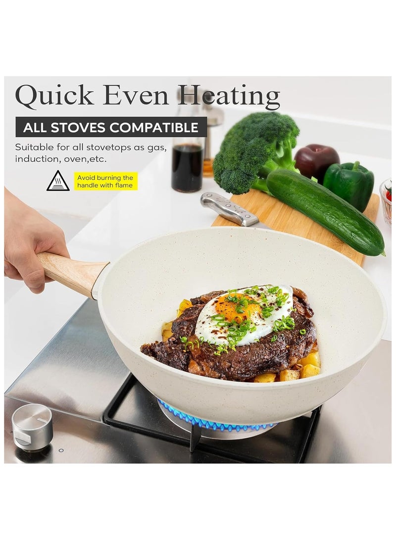 ناناو 12 قطعة من الأواني والأواني، مجموعات أدوات الطهي الجرانيت غير اللاصقة، طقم طبخ المطبخ الصحي السمي بالحث مع أواني القلي، صحن، وحدة الطهي بالبخار، حمض البيرفلوروكتانويك PFAS حمض البيرفلوروكتانويك حمض البيرفلوروكتانويك، أبيض - Image 5