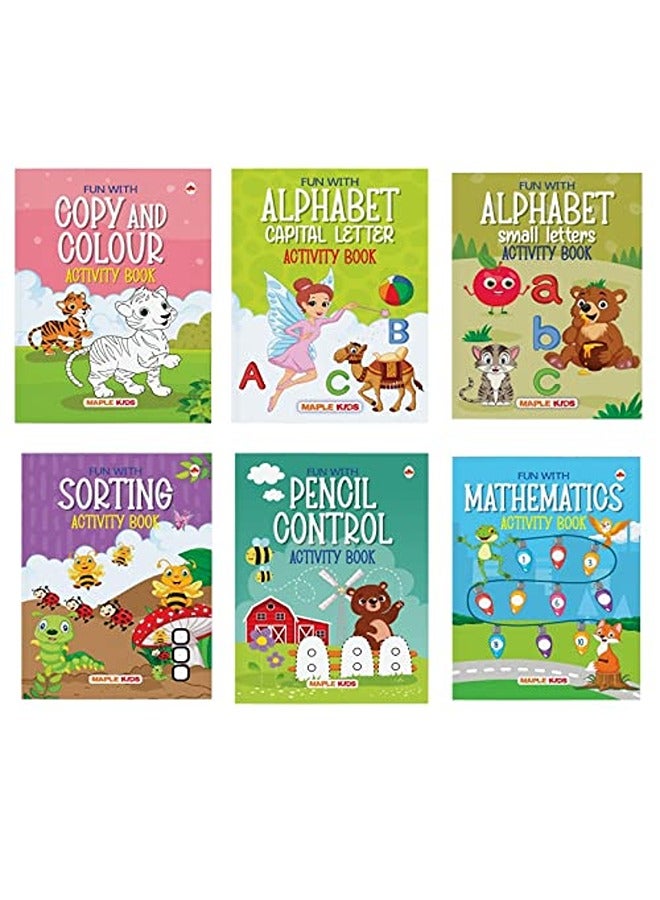 Brain Booster Activity Book Set (Set of 6 Books) (Colourful Pages) - 3 Years to 5 Years Old - Mathem