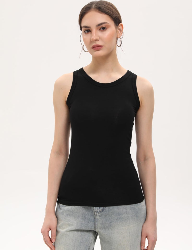 BQTQ 5 Pack Womens Crewneck Tank Tops High Neck Tank Tops Sleeveless Slim Fit Basic Tanks Top Ladies Undershirts, Black, L - Image 2
