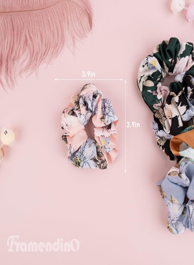 Framendino, 5 Pack Silk Satin Scrunchies Floral Printed Elastic Hair Ties Accessories Gift Set for Woman - Image 2