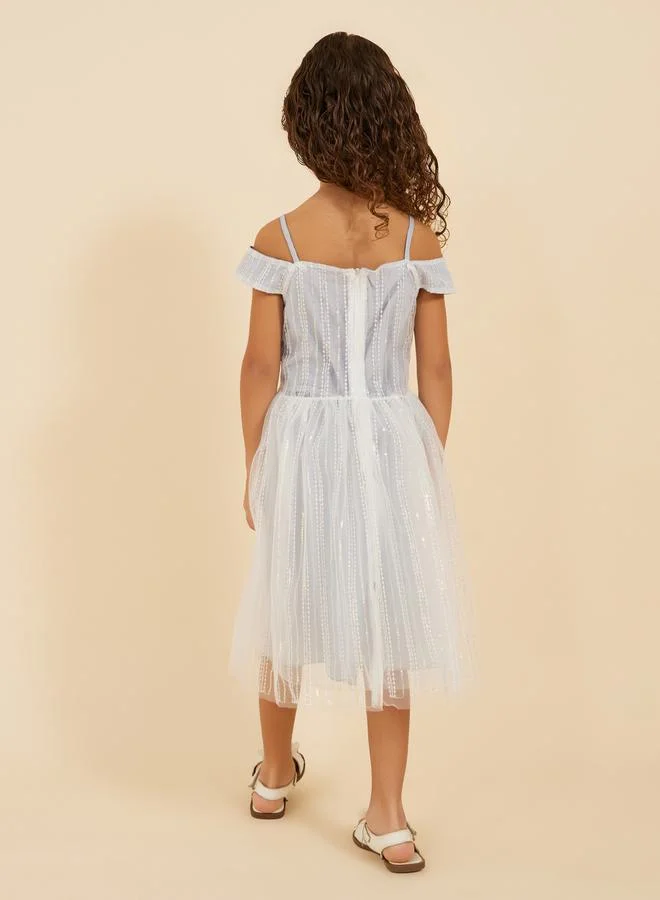 Styli Shoulder Tulle Party Dress