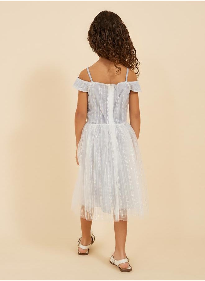 Styli Embellished Sequins Mesh Gathered Detail Dress  - Image 4