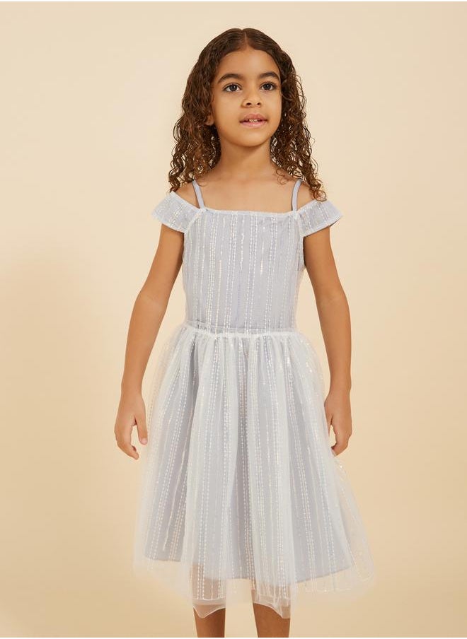 Styli Embellished Sequins Mesh Gathered Detail Dress  - Image 2