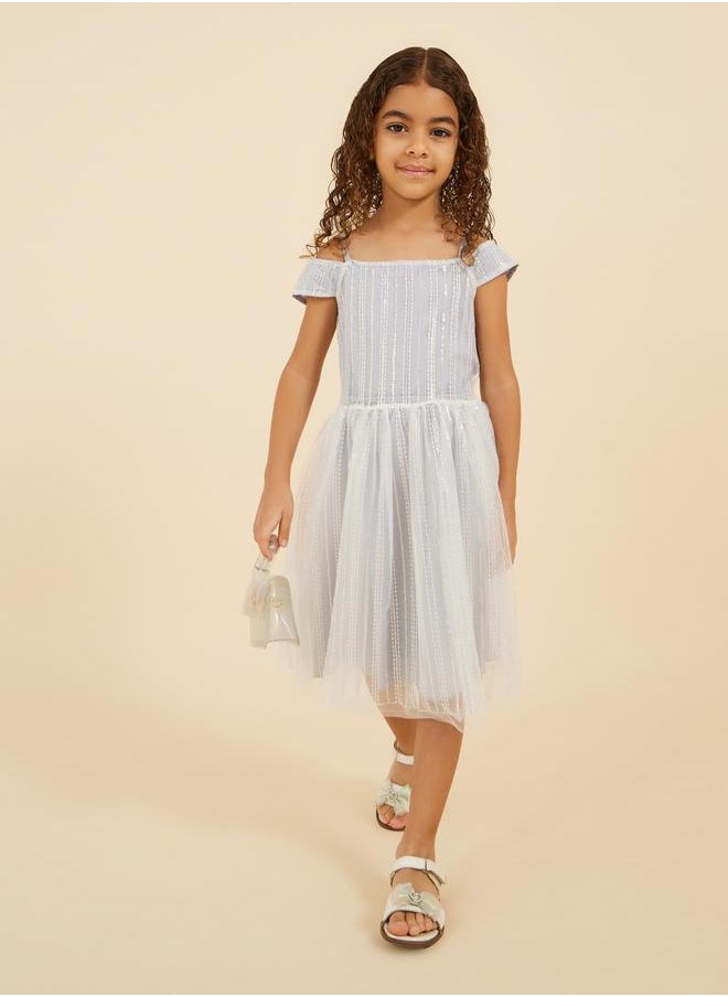 Styli Embellished Sequins Mesh Gathered Detail Dress  - Image 1