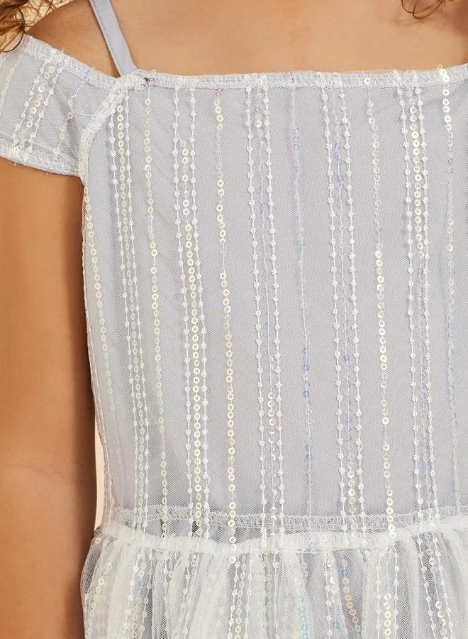 Styli Shoulder Tulle Party Dress
