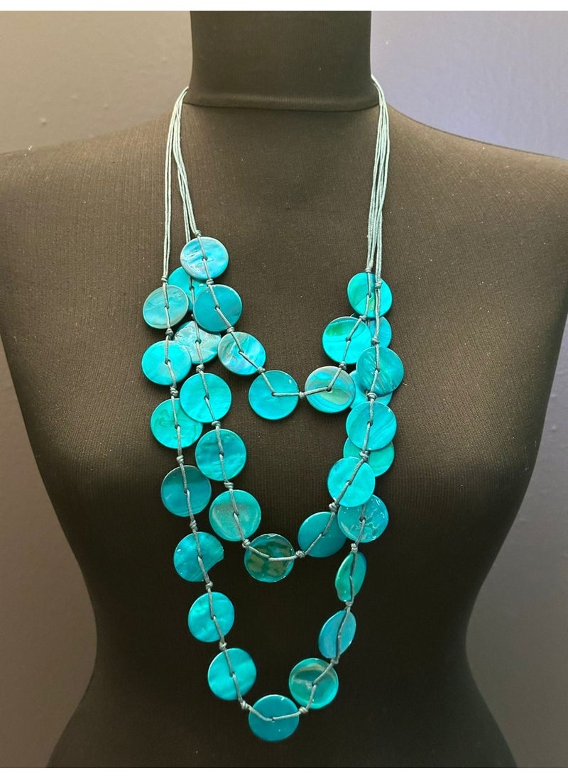 Gönülden Tasarım Heart Design Petrol Green Mother of Pearl Beaded Women's Necklace Length 25 cm  - Image 1