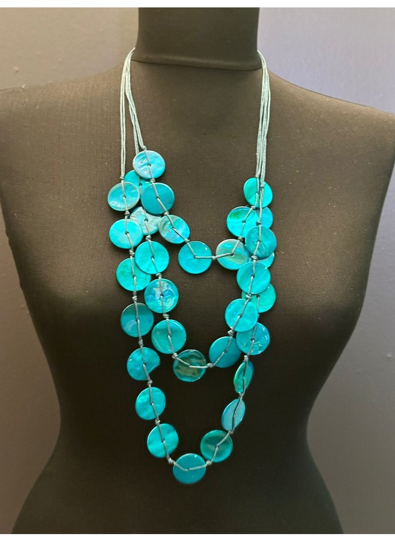 Gönülden Tasarım Heart Design Petrol Green Mother of Pearl Beaded Women's Necklace Length 25 cm  - Image 4