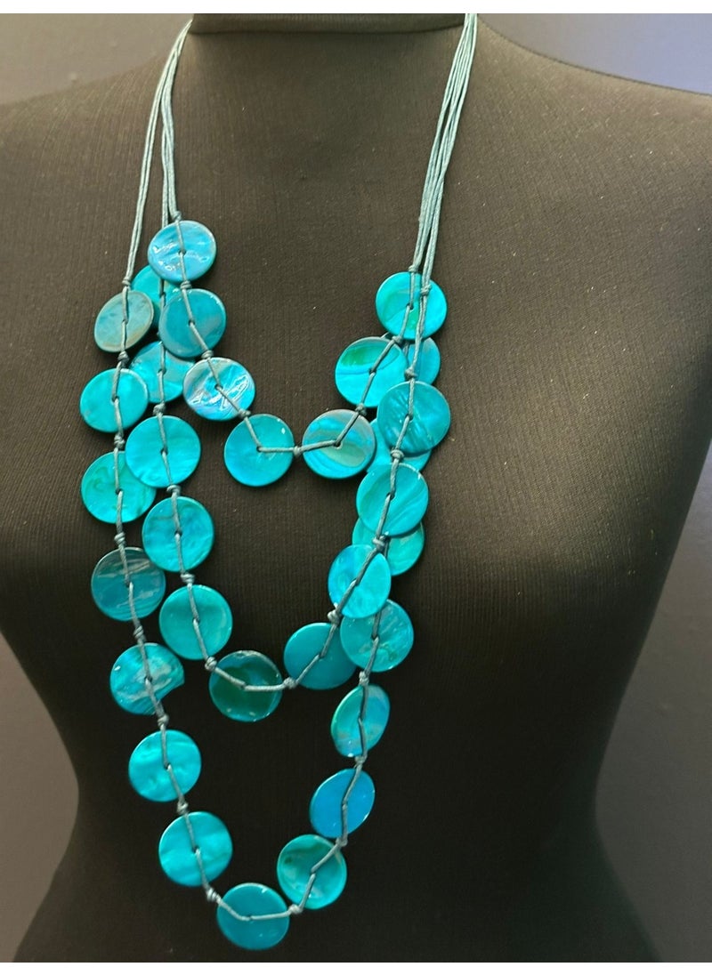 Gönülden Tasarım Heart Design Petrol Green Mother of Pearl Beaded Women's Necklace Length 25 cm  - Image 2
