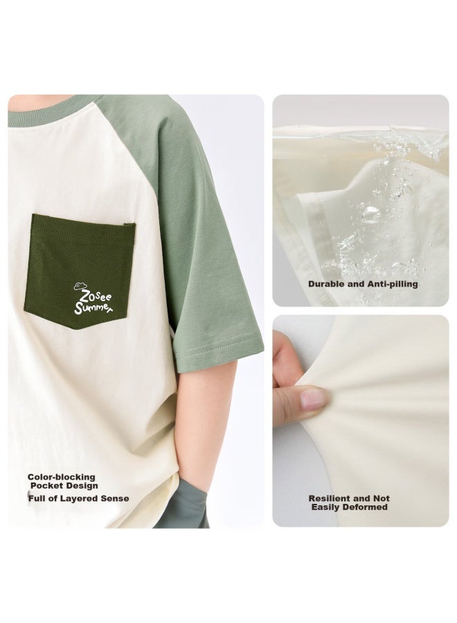Zuoxi Boys' Short Sleeve T-shirt Children's Clothing Cool And Antibacterial Top Summer New Boys' Half Sleeve Green 150 - Image 4