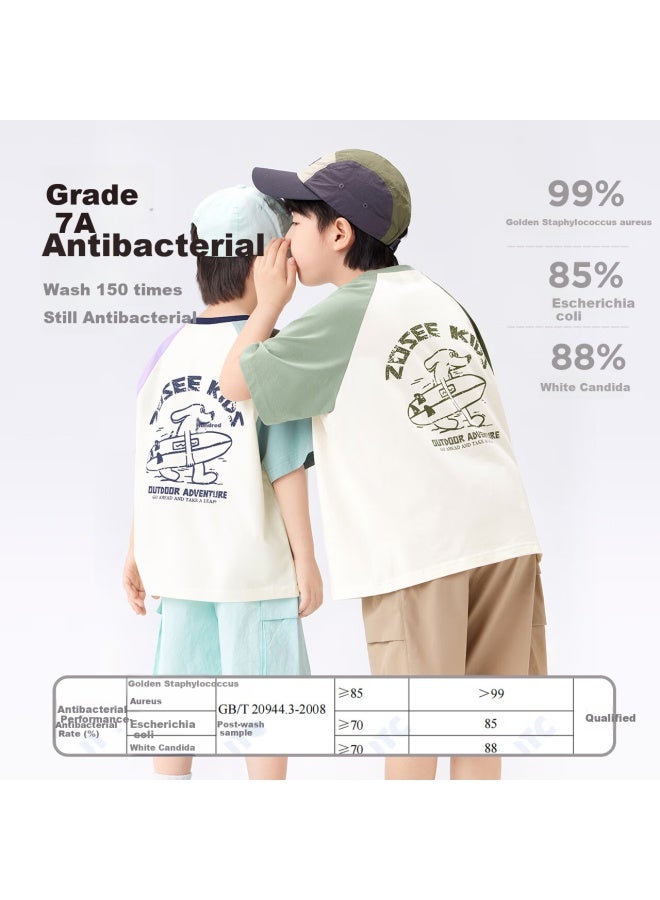 Zuoxi Boys' Short Sleeve T-shirt Children's Clothing Cool And Antibacterial Top Summer New Boys' Half Sleeve Green 150 - Image 3