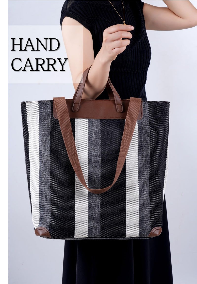 HFLZBRO Large Women's Work Tote Bag â€“ 15.6in Laptop Compartment,Canvas Shoulder Bag for Office & Daily Use,Tote Bag with Spacious Storage (BLACK, Extra Large) - Image 4