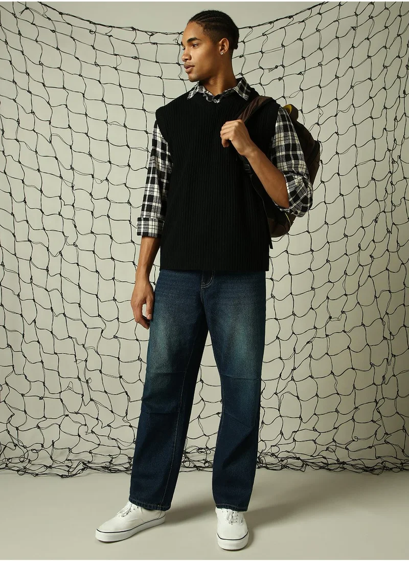 هوبرهولمي Men's Black 100% Acrylic Solid Relaxed Fit Sweater