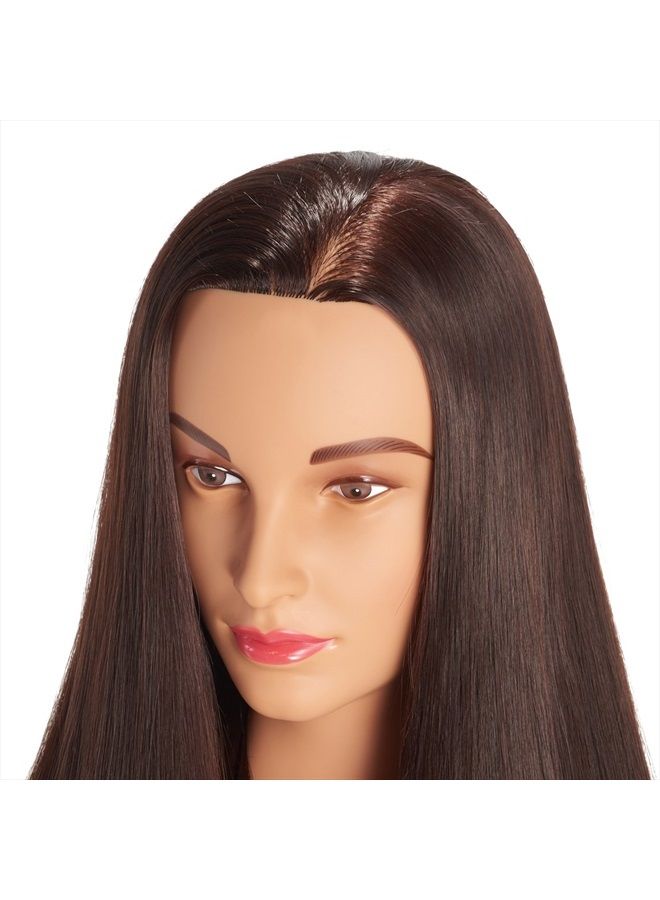 Hairingrid رأس تدريب تصفيف الشعر للمانيكين 26"-28" رأس دمية تجميلية شعر صناعي ومشبك حامل مجاني (R71907LB2T420) بني - Image 3