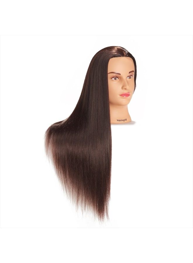 Hairingrid رأس تدريب تصفيف الشعر للمانيكين 26"-28" رأس دمية تجميلية شعر صناعي ومشبك حامل مجاني (R71907LB2T420) بني - Image 2