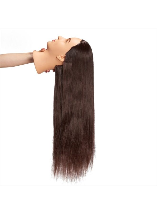 Hairingrid رأس تدريب تصفيف الشعر للمانيكين 26"-28" رأس دمية تجميلية شعر صناعي ومشبك حامل مجاني (R71907LB2T420) بني - Image 4